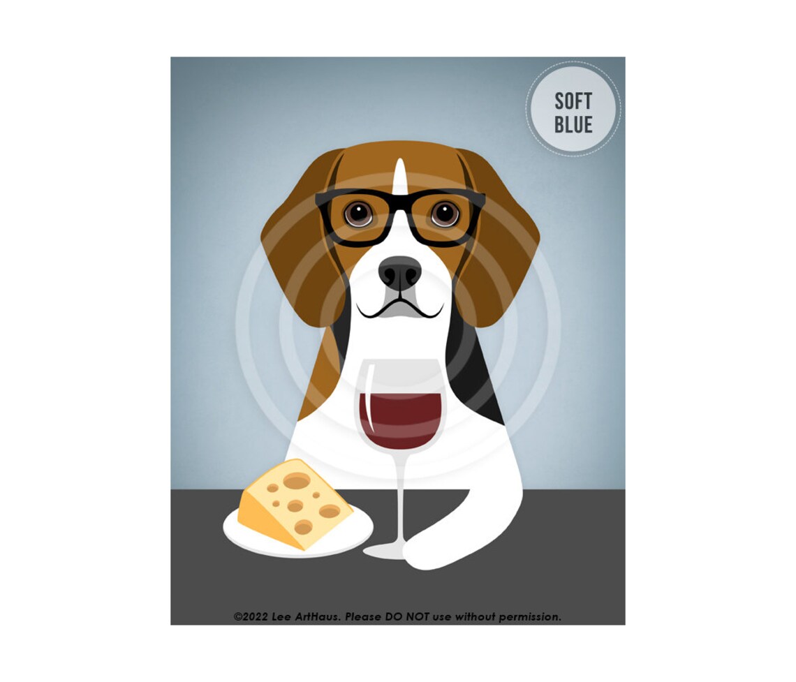 Beagle Wearing Glasses With Red Wine and Cheese Funny Dog Poster - Image 3