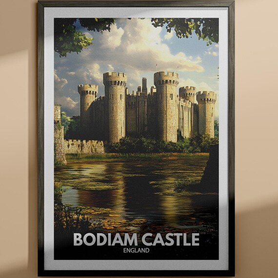 Bodiam Castle England Moat Towers Sunset Reflection Vintage Travel Poster