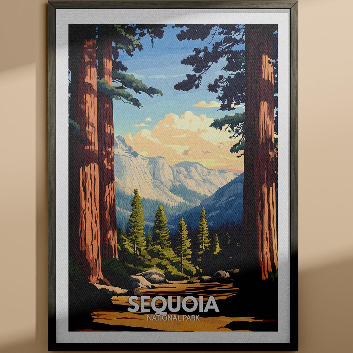 Sequoia National Park Giant Redwood Trees Vintage Travel Poster