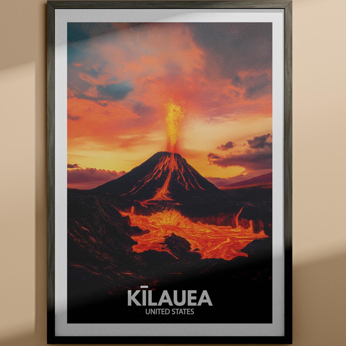 Kilauea Hawaii Erupting Volcano Lava Flow Fiery Travel Poster