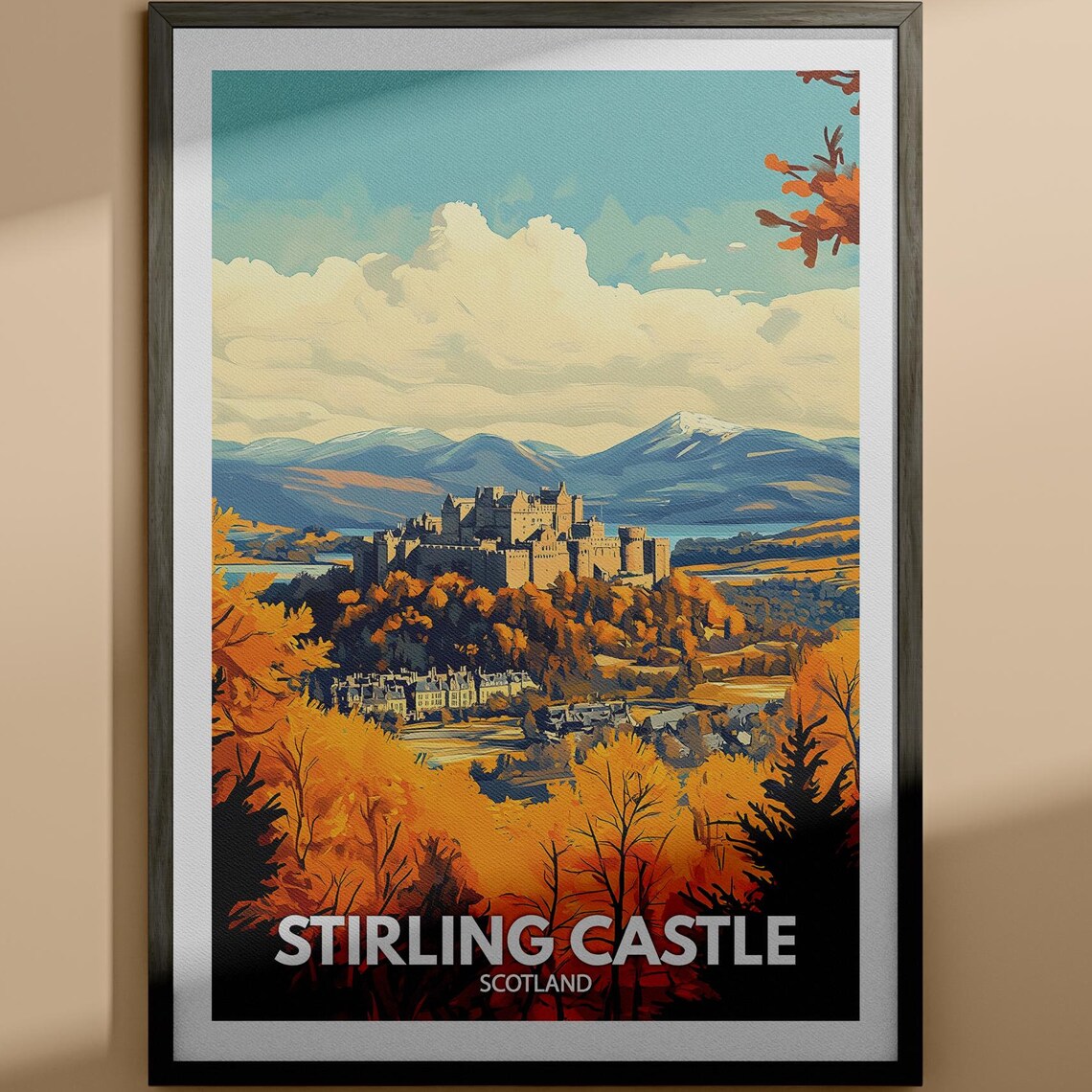 Stirling Castle Scotland Autumn Trees Hilltop Fortress Travel Poster