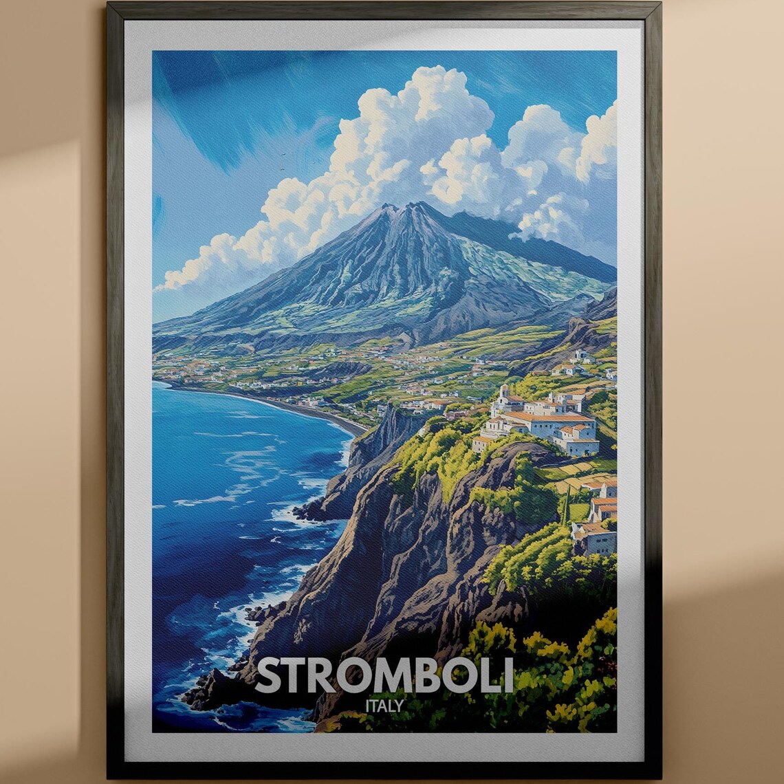 Stromboli Italy Volcano Coastal Village Aeolian Travel Poster