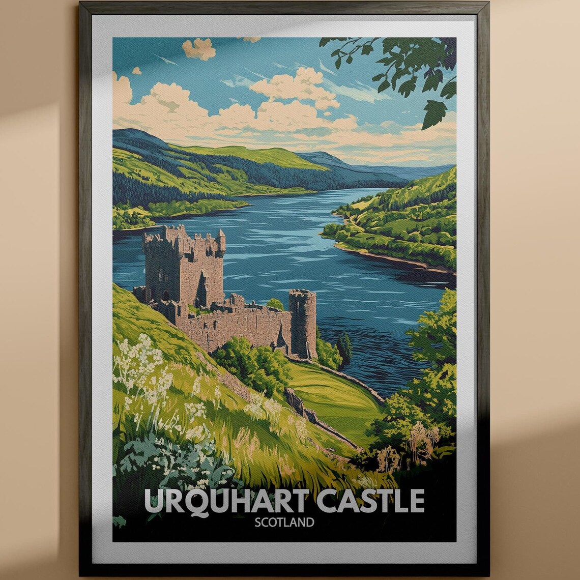 Urquhart Castle Scotland Loch Ness Shoreside Ruins Vintage Travel Poster