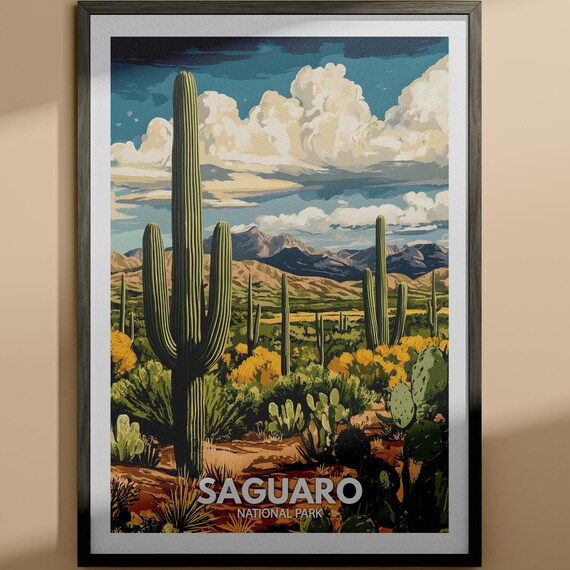 Saguaro National Park Arizona Desert Cacti Sunset Travel Poster