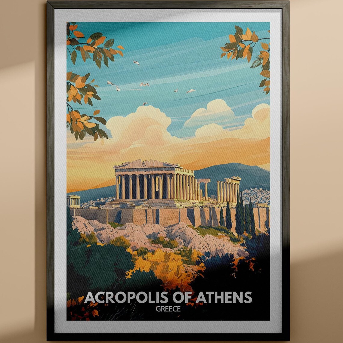 Acropolis Of Athens Print Acropolis Of Athens Travel Poster Greece Wall Art Print Greece Home Decor Travel Decor Unique City Poster