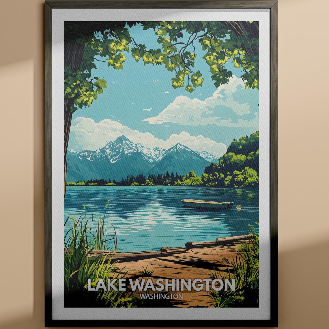 Lake Washington Washington Mountain Lake Vintage Travel Poster