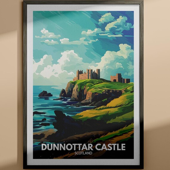 Dunnottar Castle Scotland Sea Cliffs Coastal Ruins Vintage Travel Poster