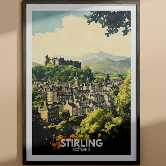 Stirling Scotland Castle Hill Town View Retro Vintage Travel Poster