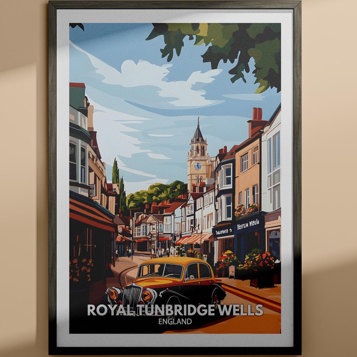 Royal Tunbridge Wells England Vintage Town Street Scene Travel Poster