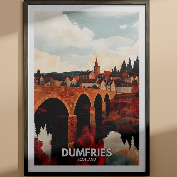 Dumfries Scotland Historic Stone Bridge Riverside Town Travel Poster