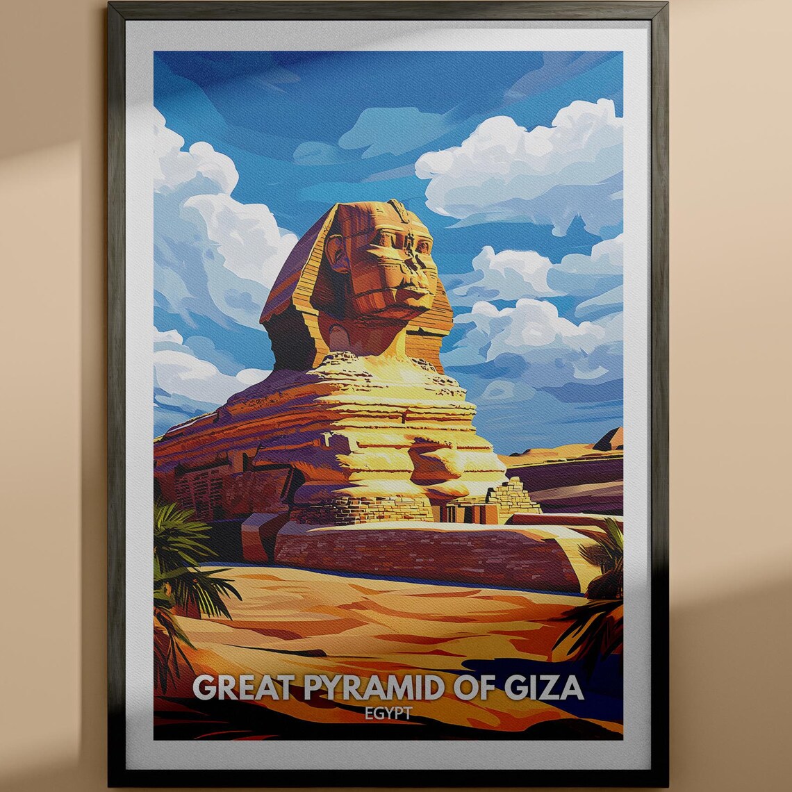 Great Sphinx And Pyramids Of Giza Egypt Desert Travel Poster