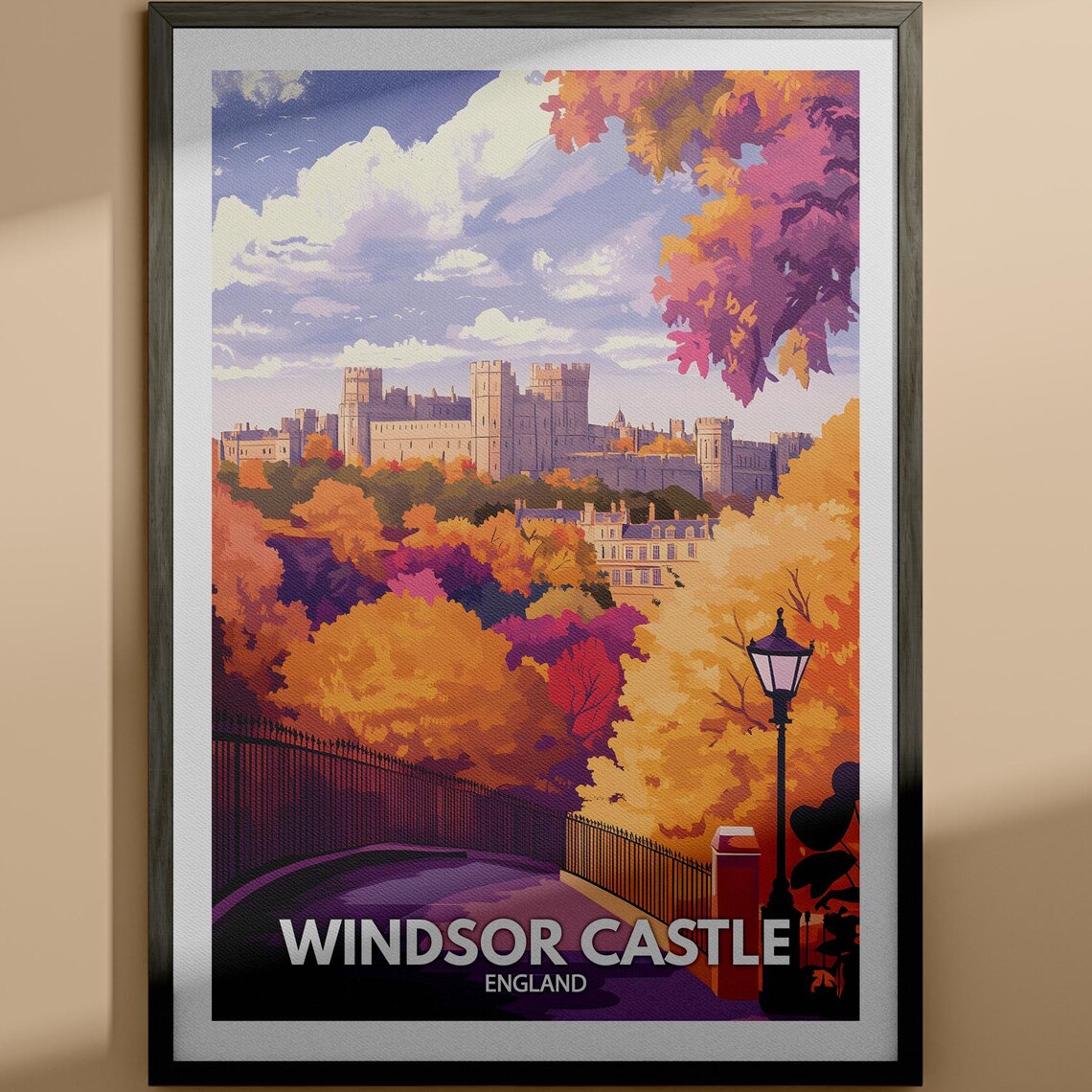 Historic Windsor Castle England Autumn Royal Castle Travel Poster