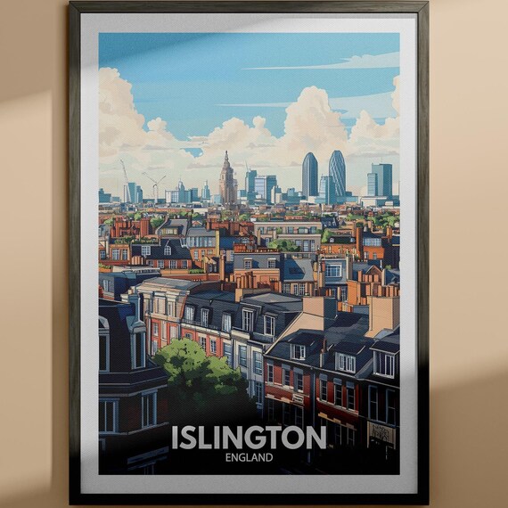 Islington England London Skyline Rooftops Brick Houses City Travel Poster