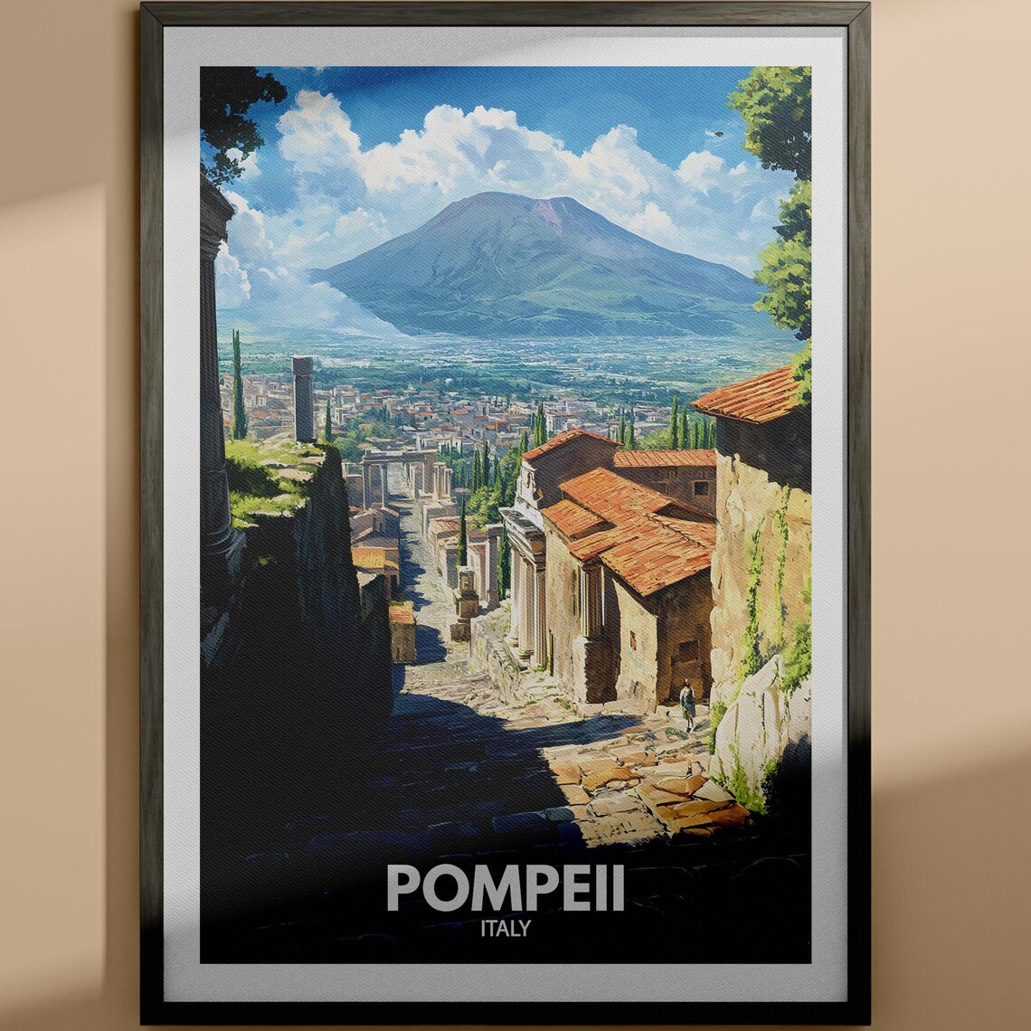 Pompeii Italy Ancient Roman Ruins Vesuvius Volcano Travel Poster