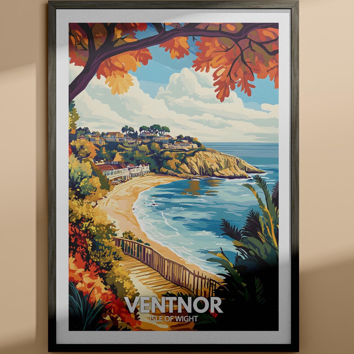 Ventnor Isle Of Wight Autumn Beach Vintage Coastal Travel Poster