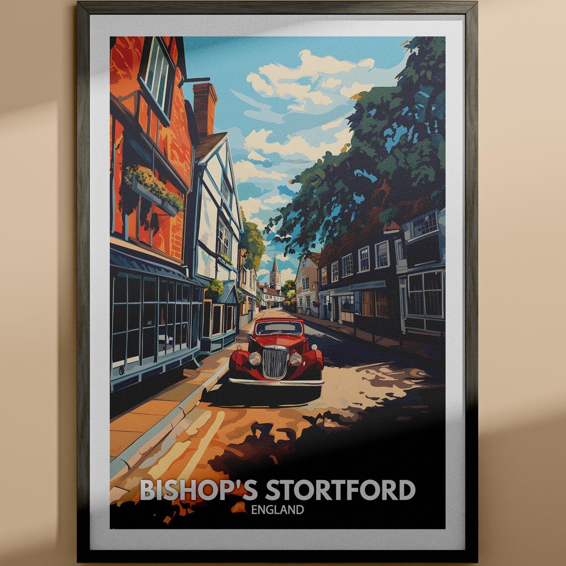 Bishop's Stortford England Historic Street Classic Car Poster