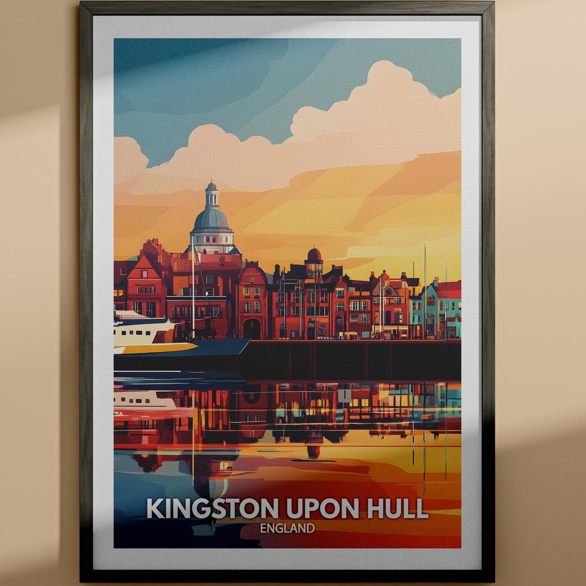 Kingston Upon Hull England Waterfront Sunset Reflection Travel Poster
