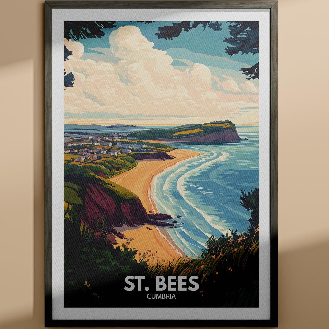 St. Bees Cumbria Sandy Beach Headland Cliffs Coastal Travel Poster