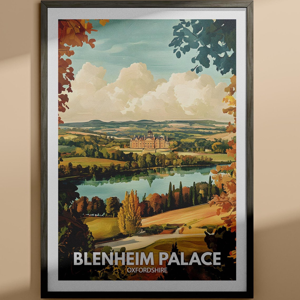 Blenheim Palace Print Blenheim Palace Travel Poster Oxfordshire Wall Art Print Oxfordshire Home Decor Travel Wall Art Poster