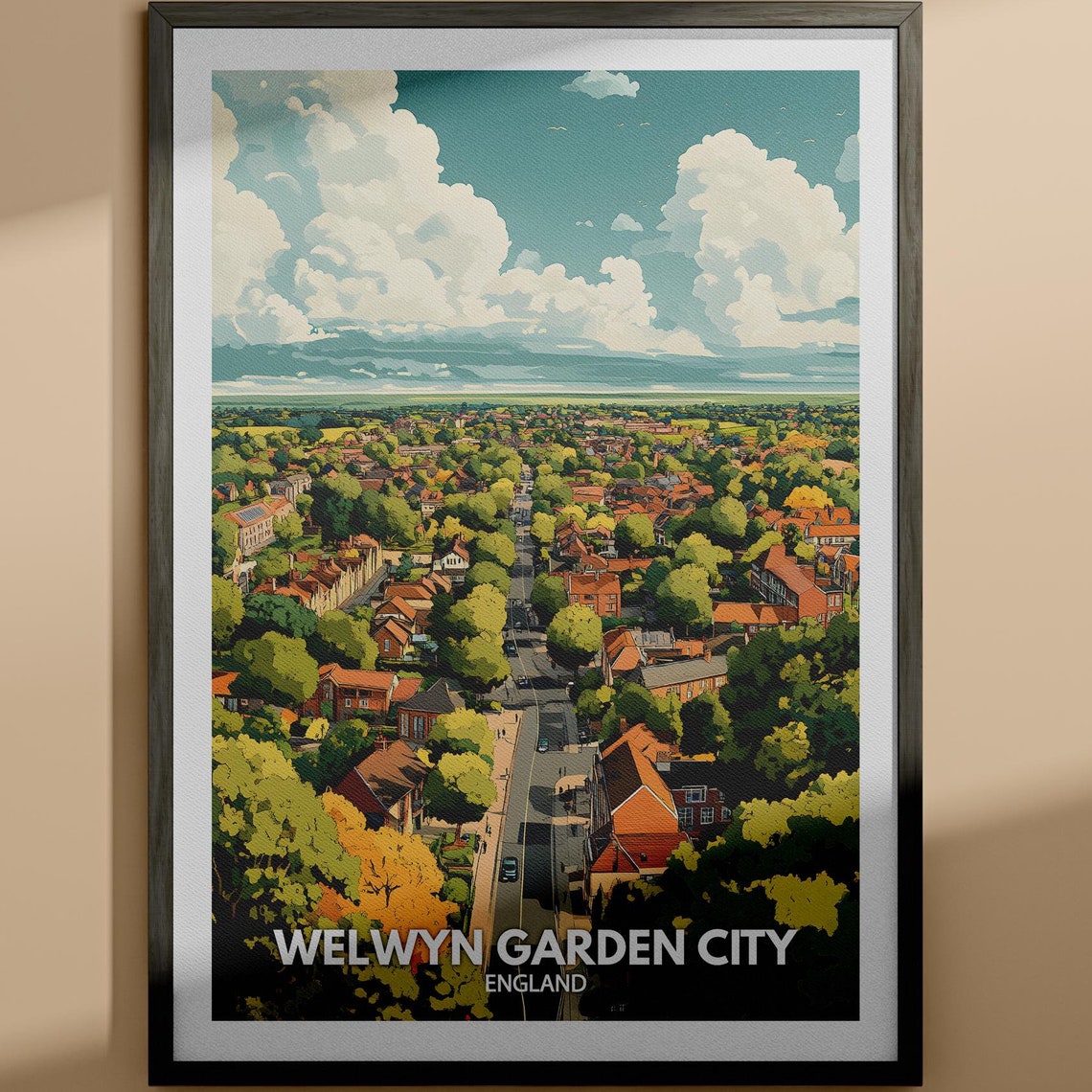 Welwyn Garden City Print Welwyn Garden City Travel Poster England Wall Art Print England Home Decor Travel Wall Art Decor