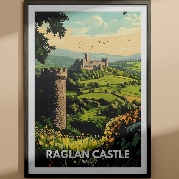 Raglan Castle Wales Green Countryside Medieval Ruins Travel Poster