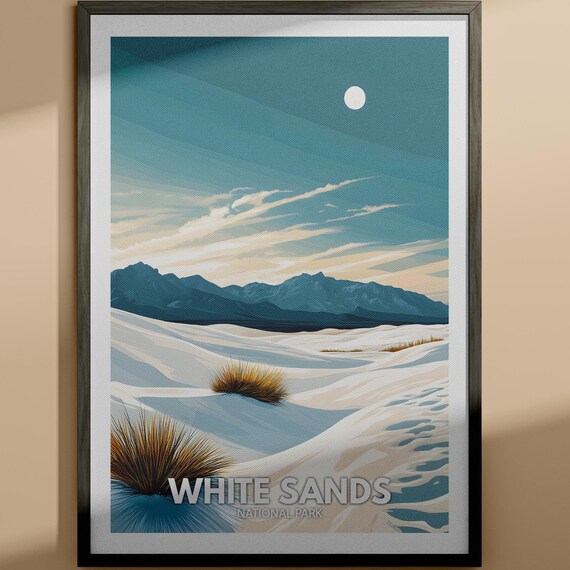 White Sands National Park Moon Desert Vintage Style Travel Poster