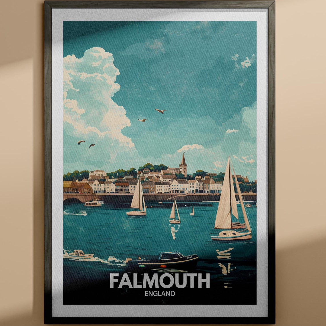 Falmouth Art Print Falmouth Travel Poster England Wall Art Print England Home Decor Travel Wall Art Decor Unique City Poster