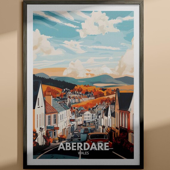 Aberdare Wales Vintage Cars Valley Town Street Retro Travel Poster