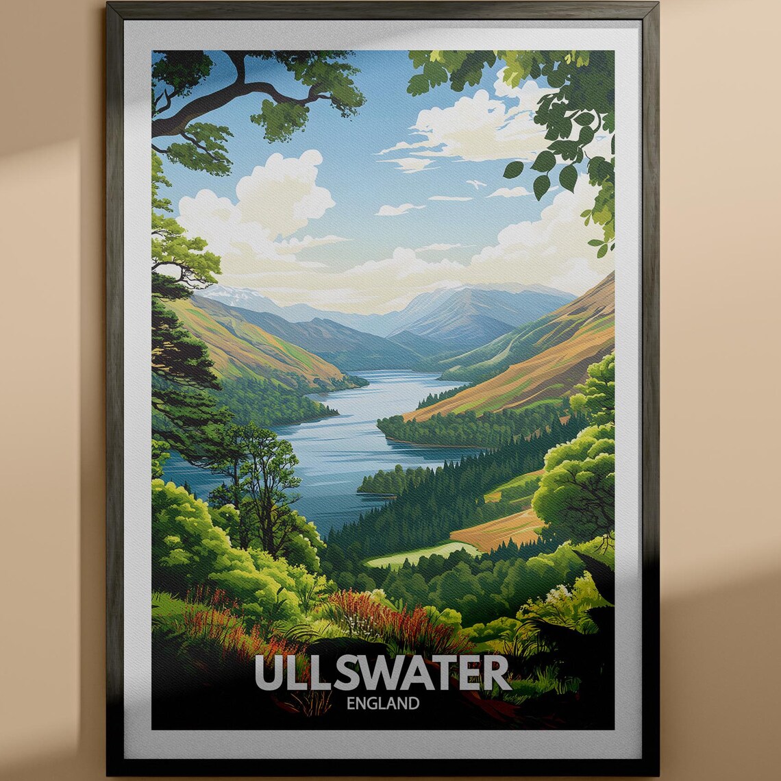 Ullswater England Lake District Mountains Vintage Travel Poster Art