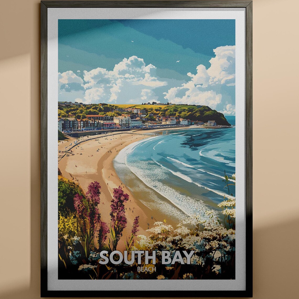 South Bay Beach Scarborough England Sunny Seaside Travel Poster