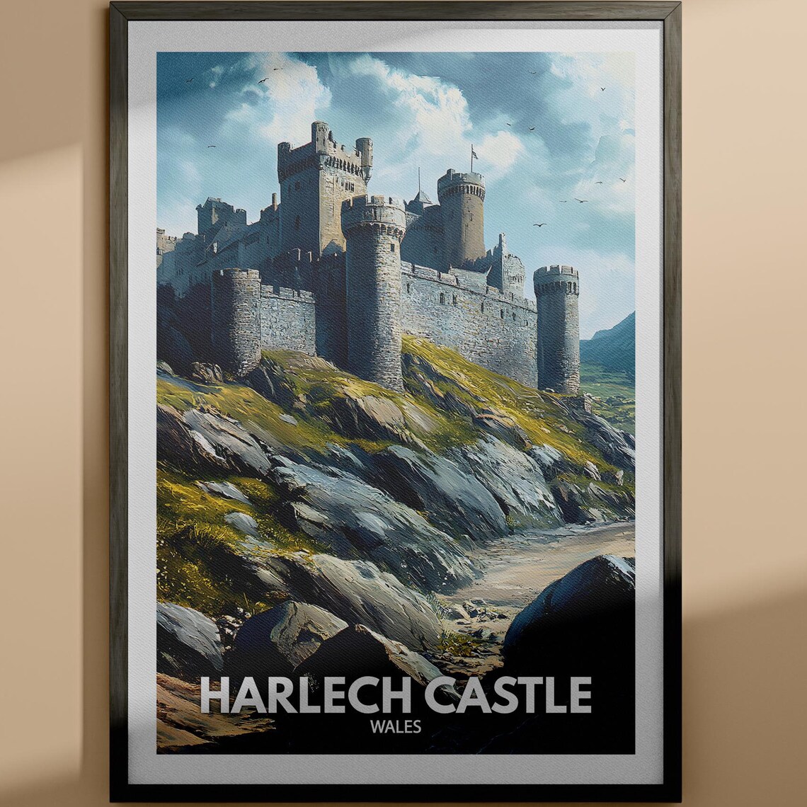Harlech Castle Wales Fortress Rocky Coast Dramatic Travel Poster