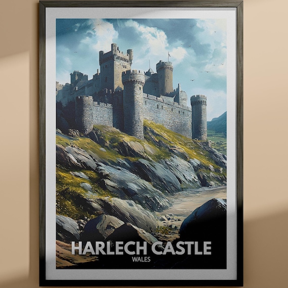 Harlech Castle Wales Fortress Rocky Coast Dramatic Travel Poster