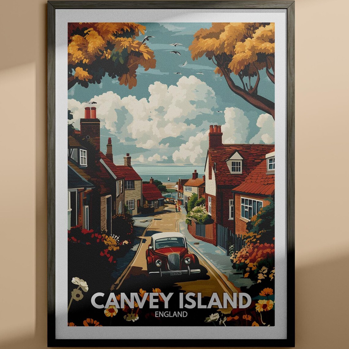Canvey Island England Seaside Village Autumn Sunset Travel Poster