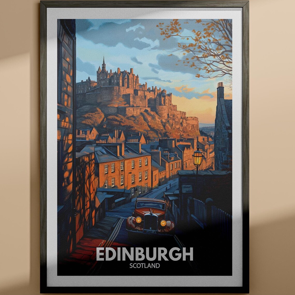Edinburgh Scotland Castle Old Town Autumn Street Travel Poster