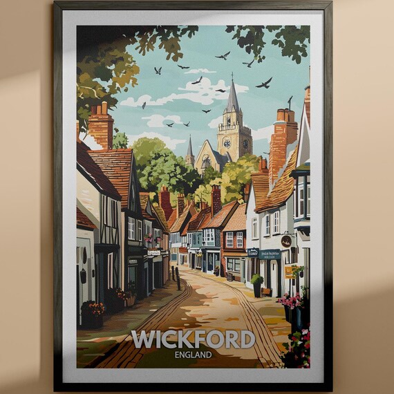 Wickford England Church Spire High Street Vintage Travel Poster