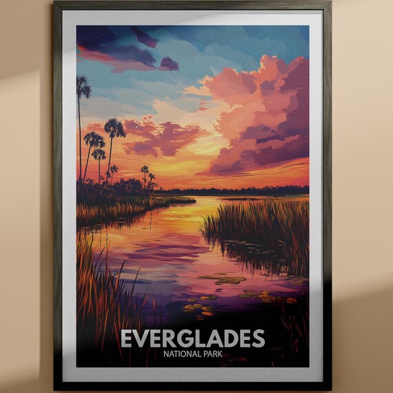 Everglades National Park Sunset Wetlands Illustration Poster