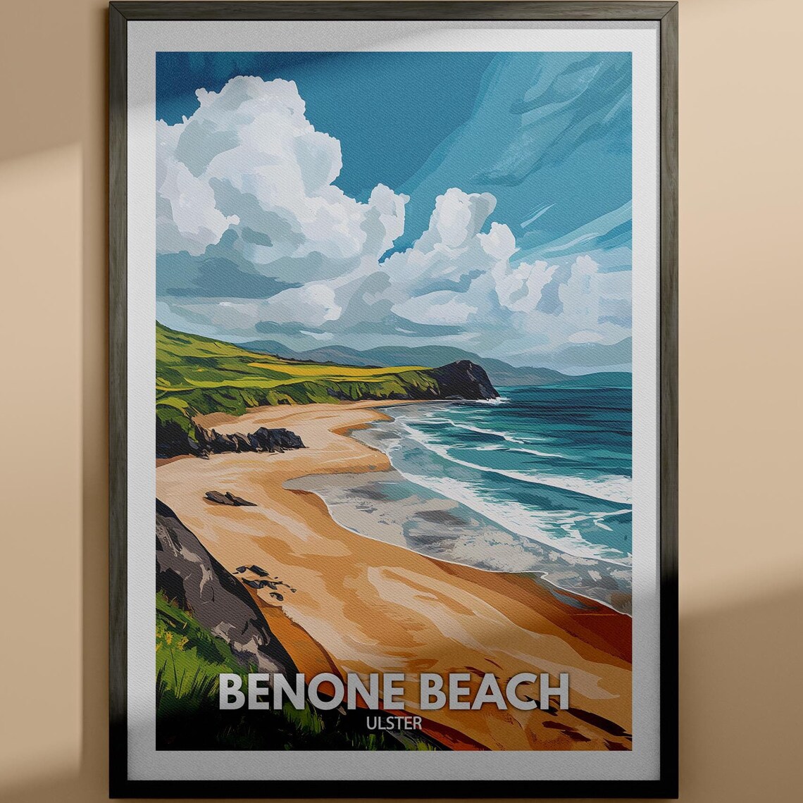 Benone Beach Ulster Golden Sands Green Coastal Cliffs Travel Poster