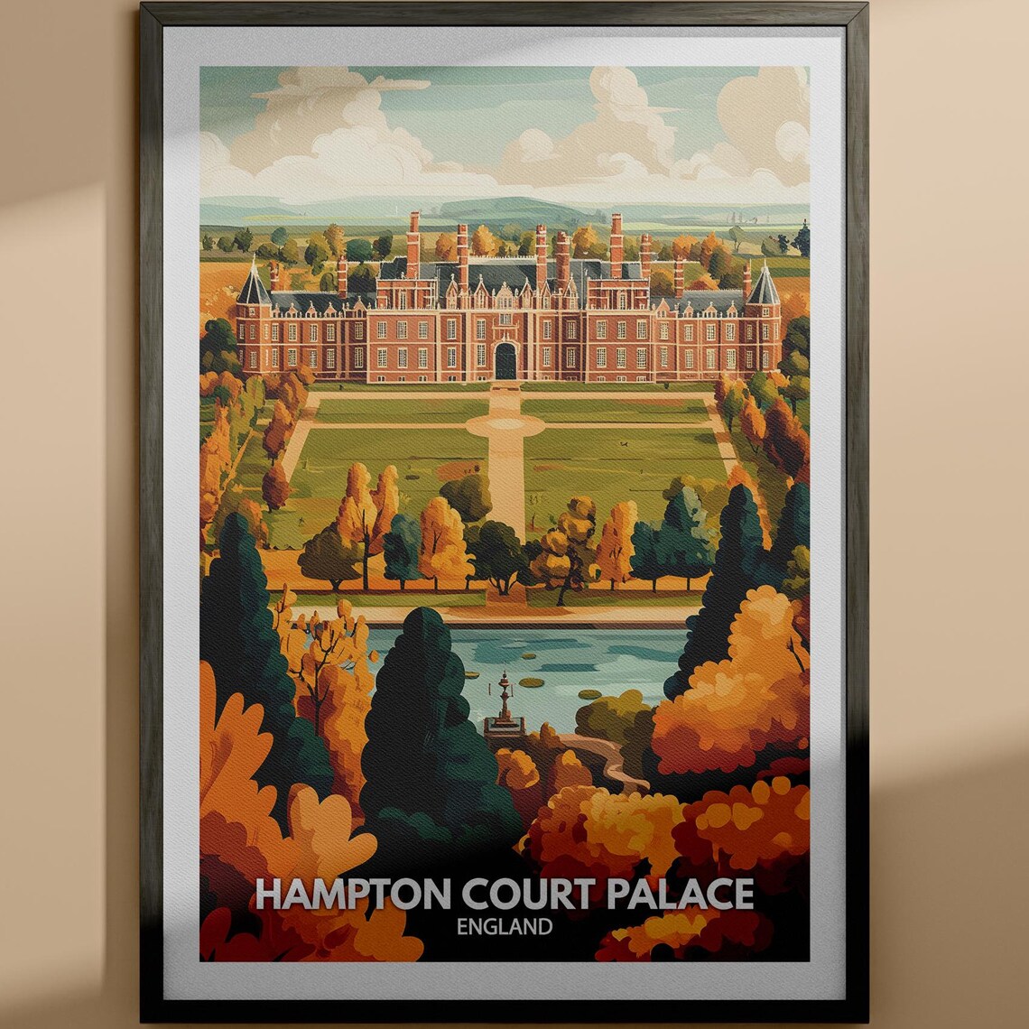 Hampton Court Palace England Autumn Gardens Royal Estate Travel Poster