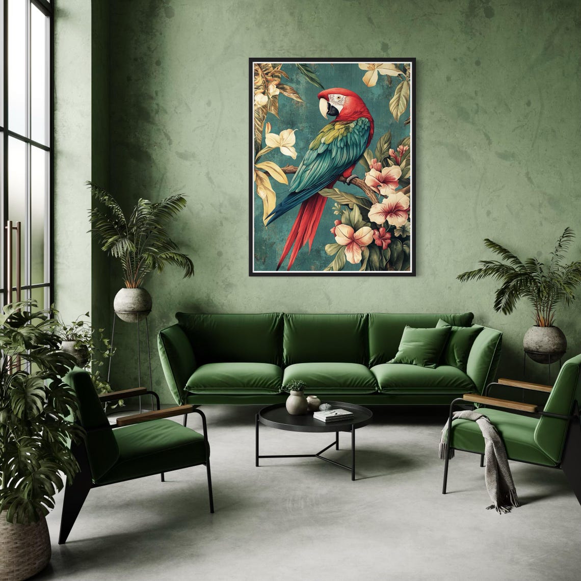 Scarlet Macaw Parrot Tropical Hibiscus Vintage Wildlife Bird Poster - Image 4
