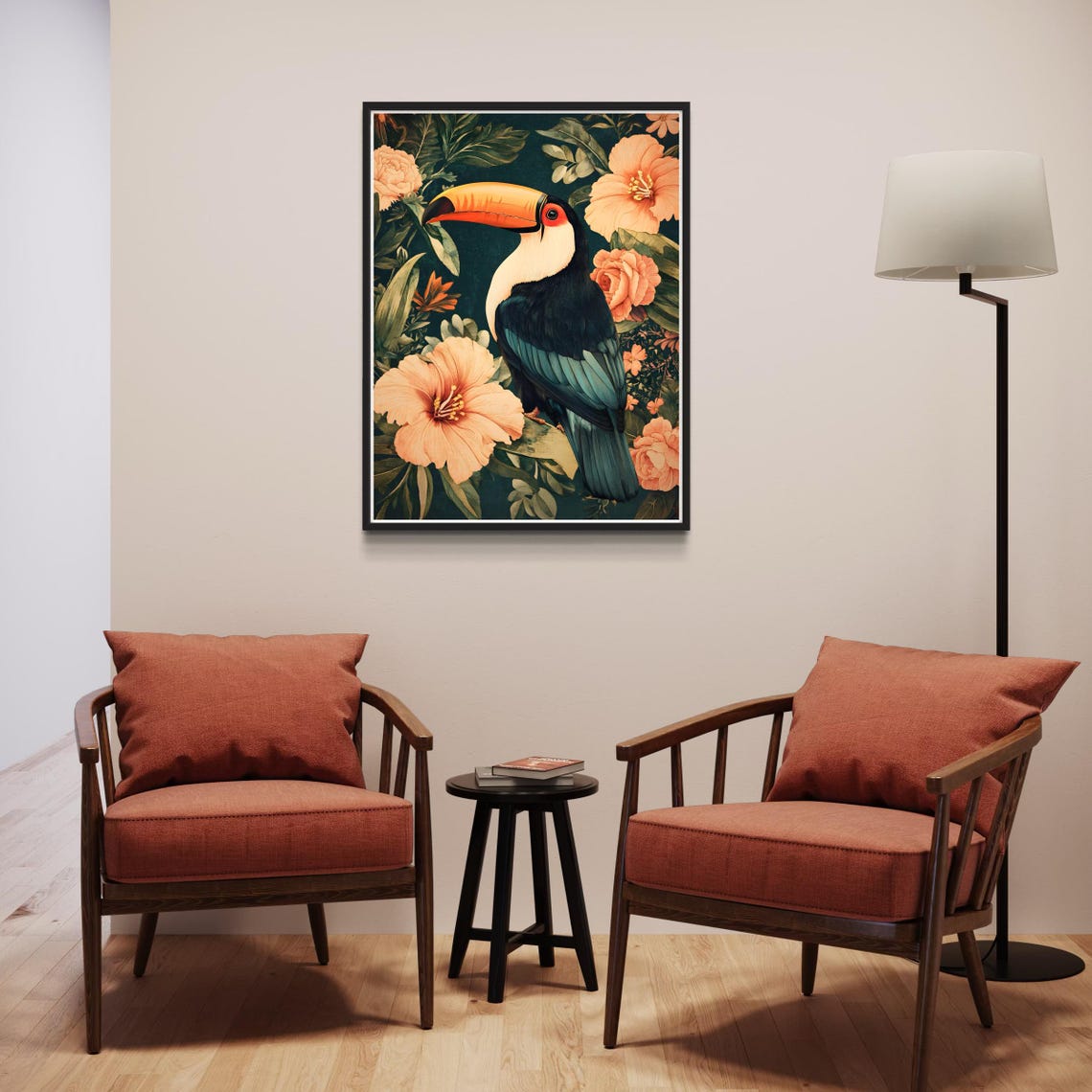 Toucan Tropical Hibiscus Flowers Dark Jungle Vintage Bird Poster - Image 3