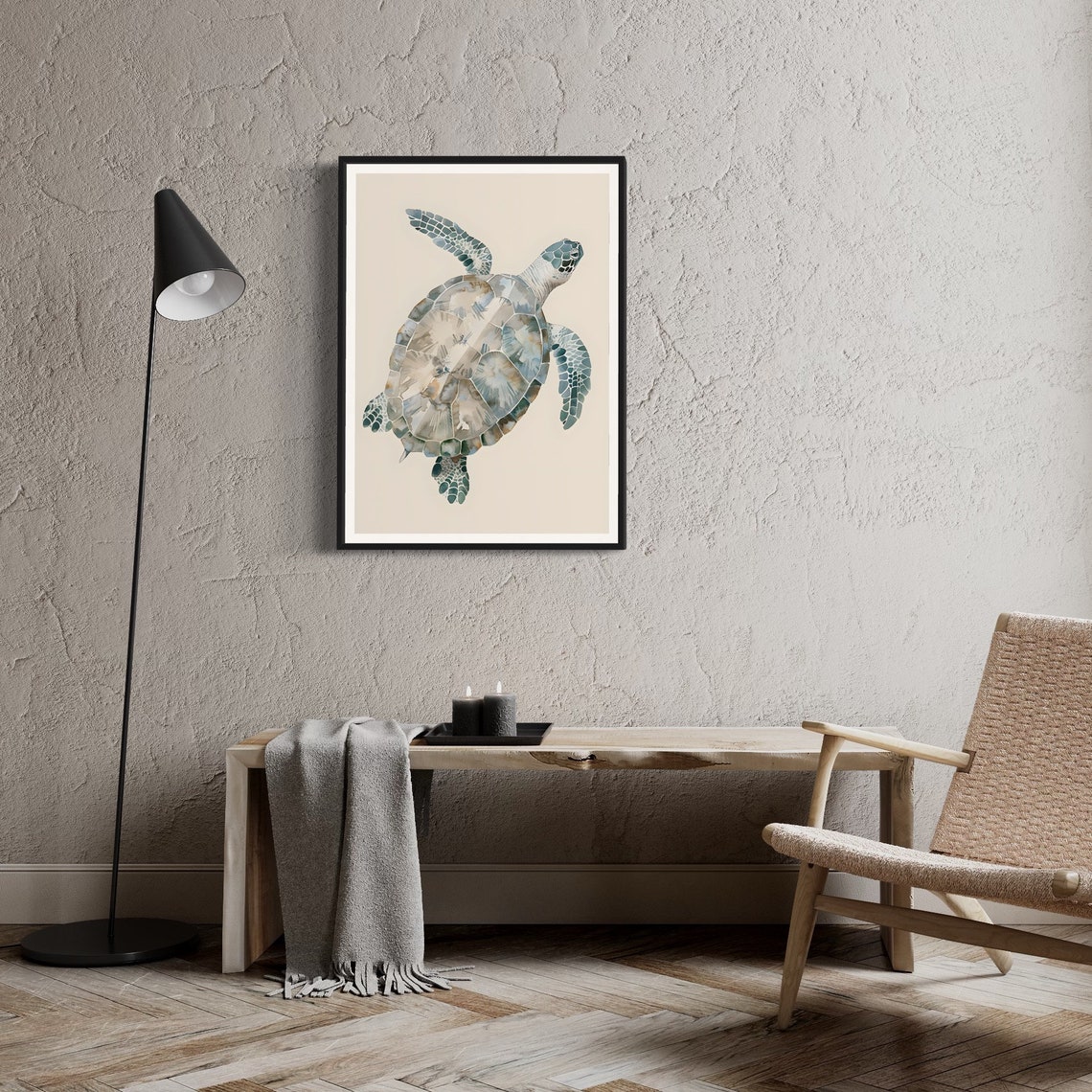 Sea Turtle Watercolor Minimal Coastal Beige Bathroom Art Print - Image 3