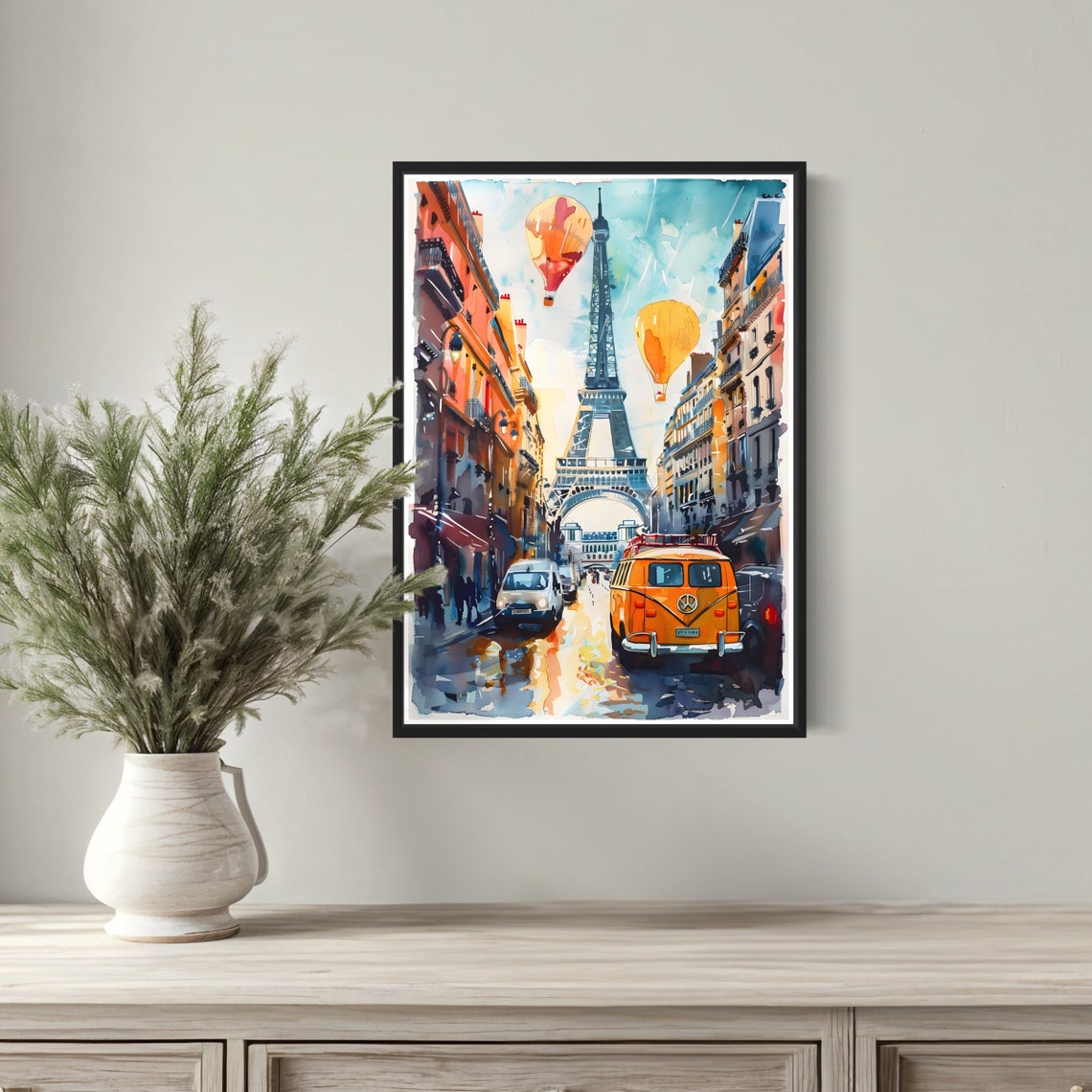 Paris Eiffel Tower Street Vintage VW Van Hot Air Balloons Poster - Image 3