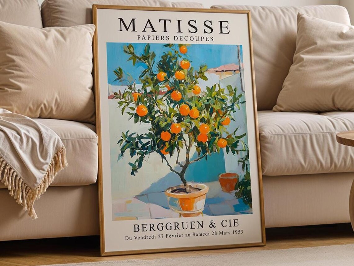 Matisse Inspired Orange Tree Print Mediterranean Botanical Wall Art