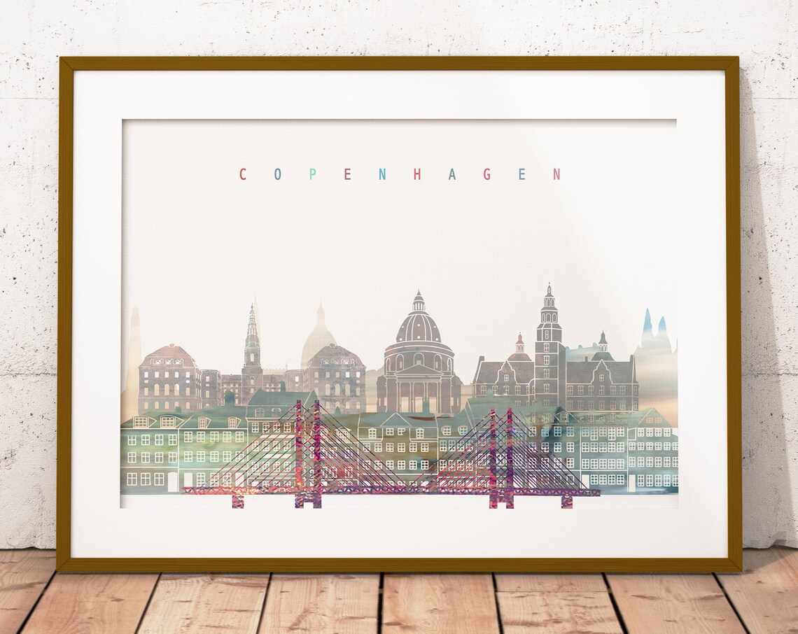 Copenhagen Watercolor City Skyline Denmark Print Home Decor Gift