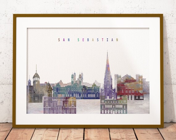 San Sebastian Watercolor City Skyline Spain Print Decor Modern Gift