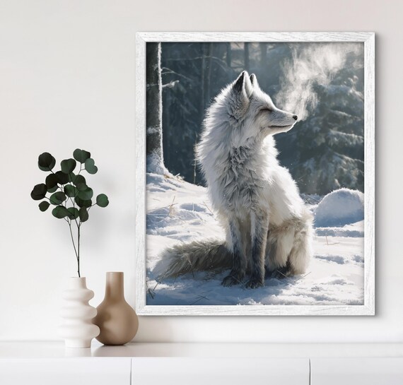 Winter Fox Wall Art Realistic Wildlife Painting Cozy Print