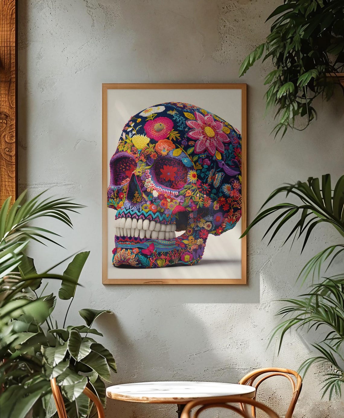 Bright Floral Sugar Skull Day Of The Dead Maximalist Wall Art
