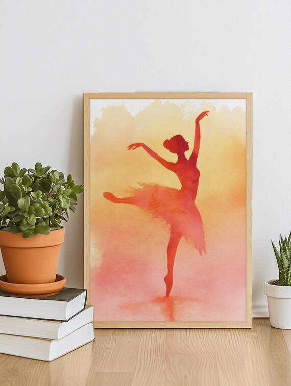 Dreamy Ballerina Dancing In Sunset Light Watercolor Wall Art