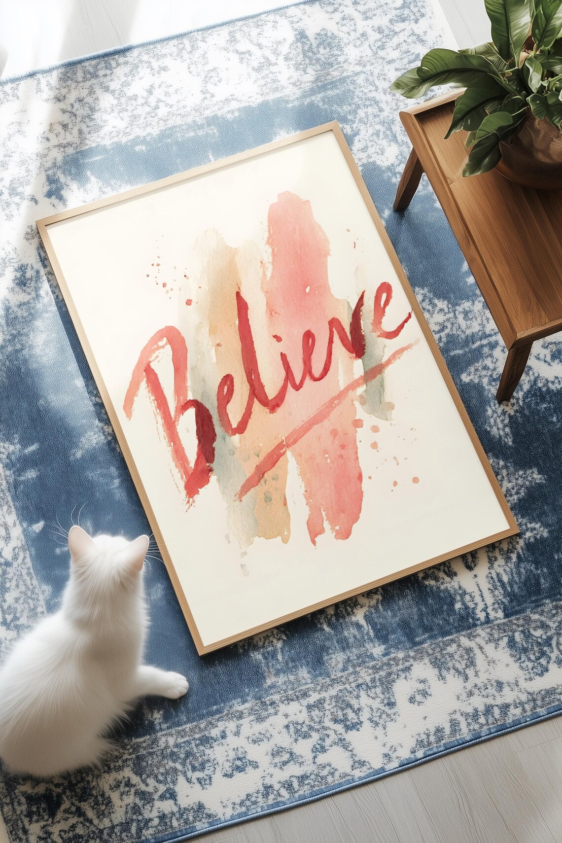 Believe Watercolor Art Print Inspirational Quote Modern Home Decor