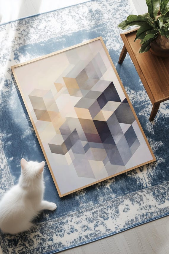 Geometric Gradient Print Soft Ivory Abstract Art